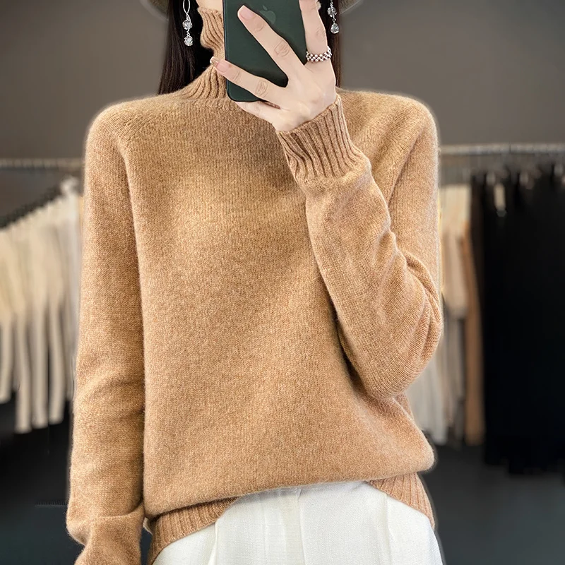 100% Wolle Damen neuen Herbst/Winter Roll kragen pullover Pullover bequeme weiche schlanke Pullover einfarbig verdickt wq018
