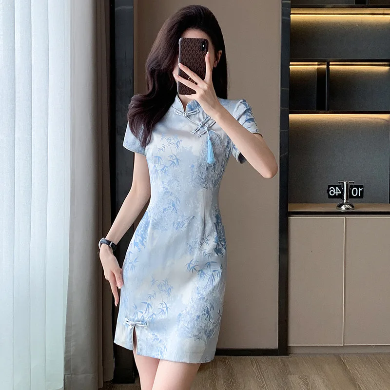 2024 Fashion Summer Short Sleeve Chirpaur Dress Qipao