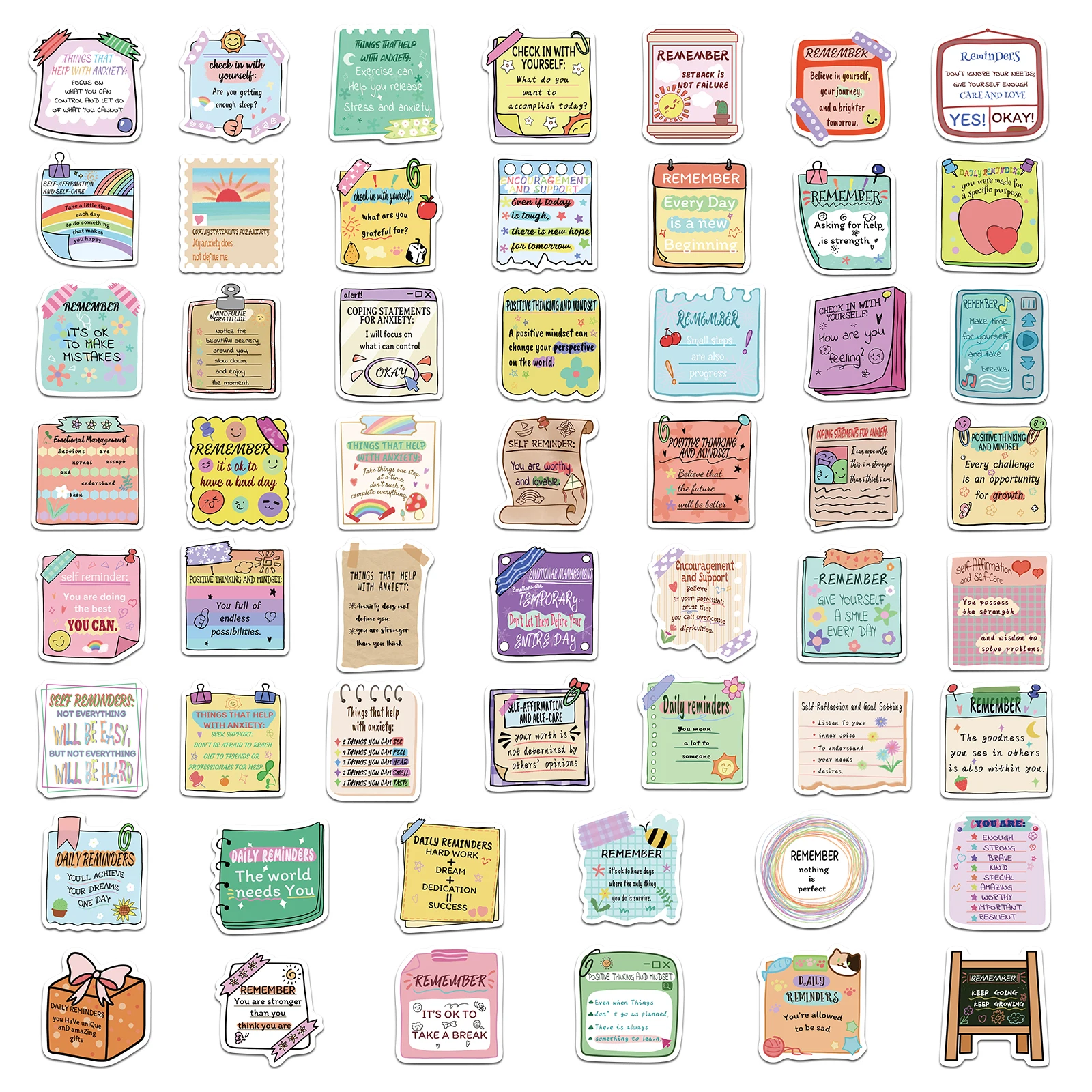 54PCS Psychological Health Stickers Exquisite Text Account Materials Phone Cases Laptop Suitcases Water Cups Waterproof Stickers