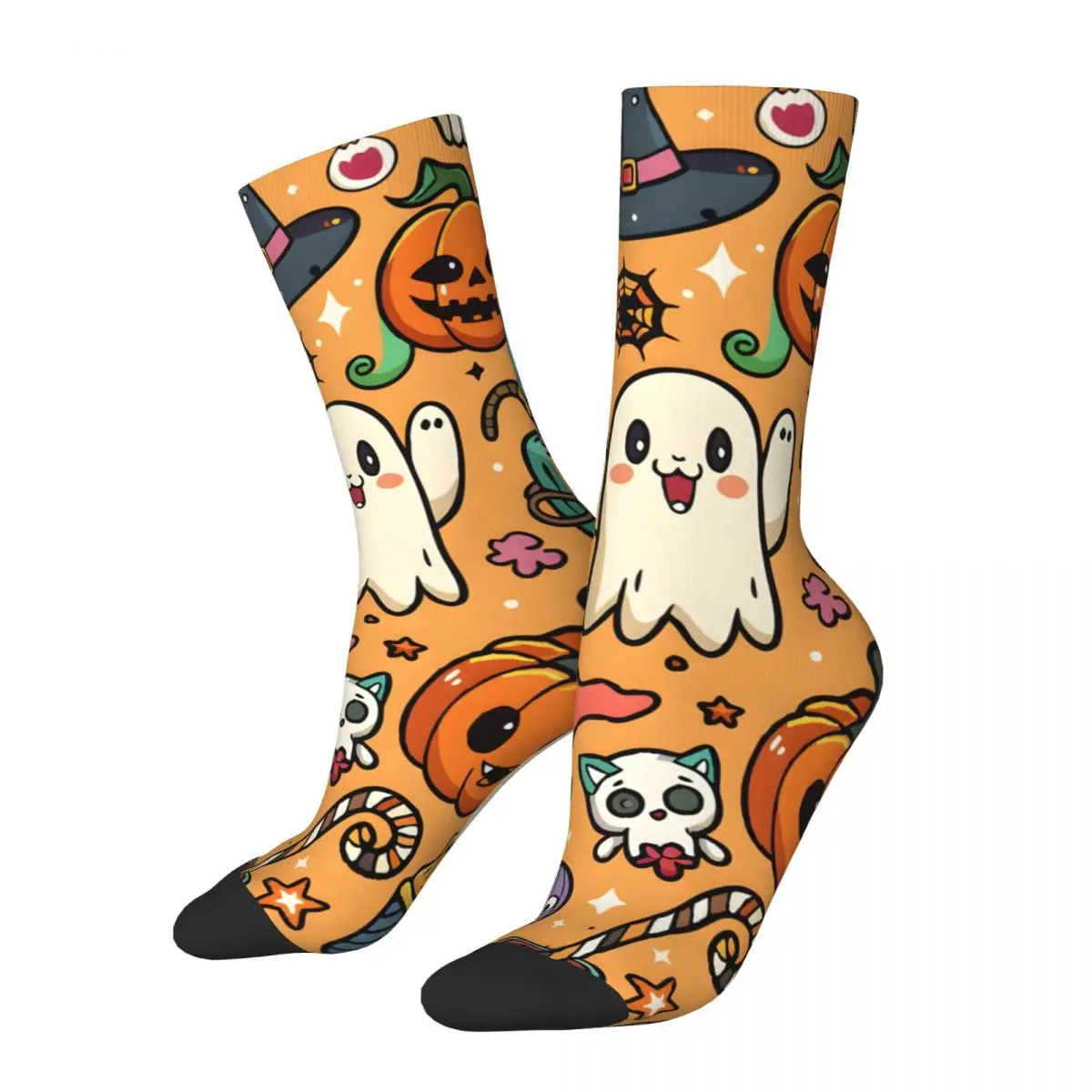 Cute Ghost Halloween Fall Pattern Men's Socks Vintage Harajuku Street Style Novelty Seamless Crew Sock