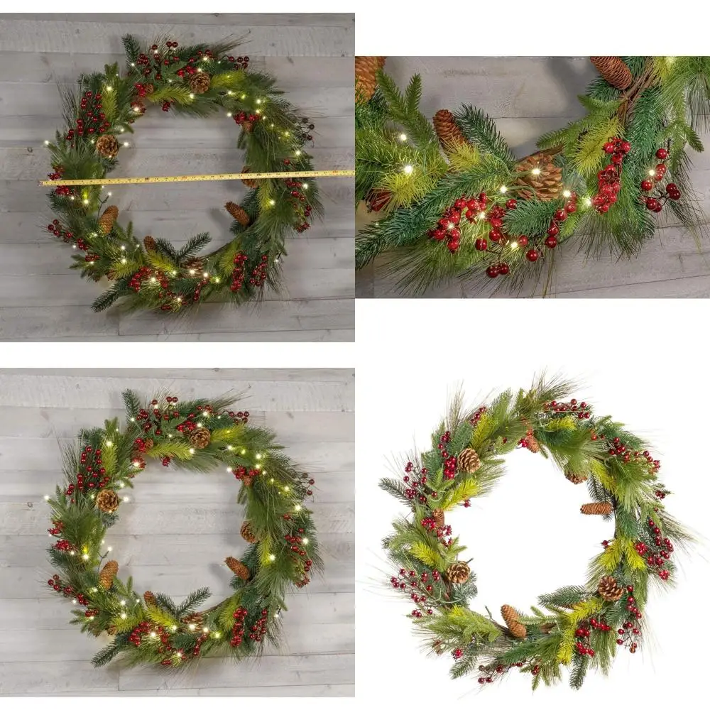 

Battery-Operated LED Christmas Wreath with Pinecones & Evergreens, Timer Included