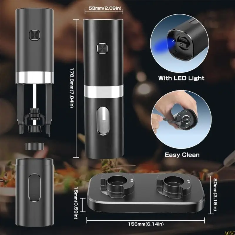 A0NC Pepper Mill Mill Automatic Salt Pepper Mill مع مصباح LED قاعدة الشحن