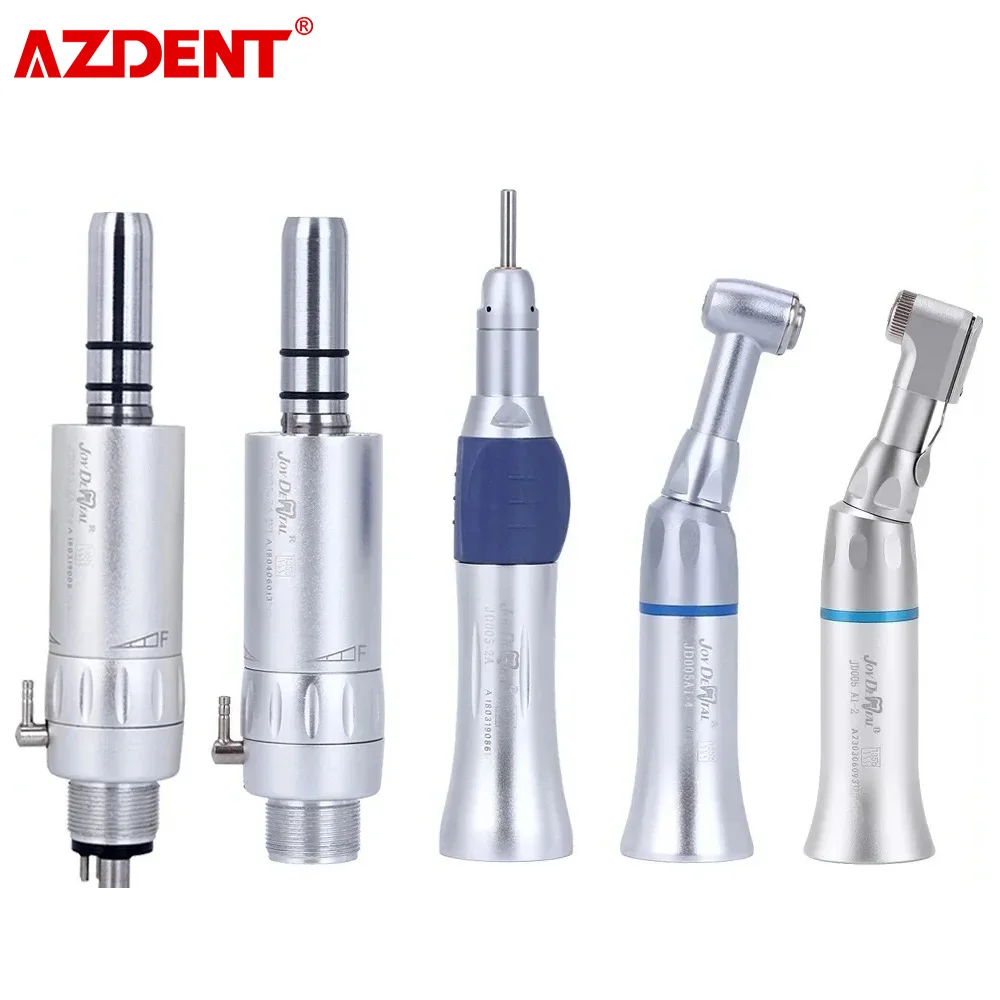 AZDENT Dental Low Speed Handpiece Push Button Contra Angle Straight Nose Cone Latch Contra Angle E-type Air Motor 2/4 Holes