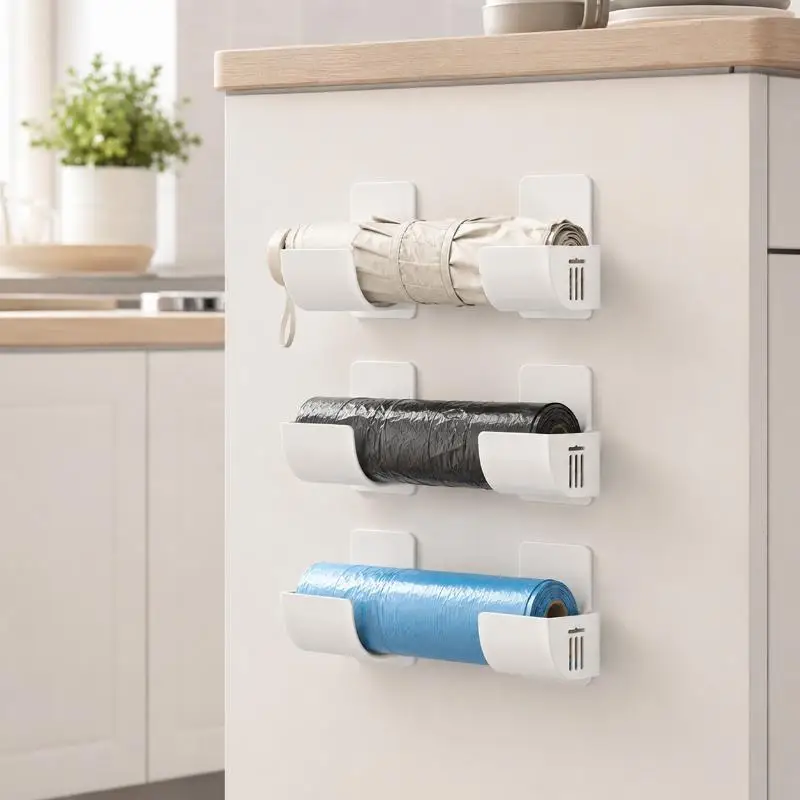 2/6 Pcs Punch Free Storage Rack Kitchen Plastic Wrap Garbage Bag Cabinet Fridge Side Storage