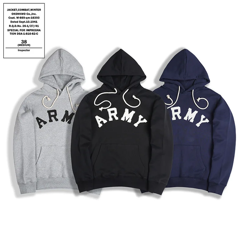 

Легкий флисовый пуловер с петлей тяжелого веса, 520 г, армейский пуловер с большой толстовкой-кенгуру с принтом