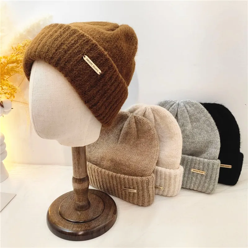 New unisex women casual wool beanie hats Thick warm skullies hats Knitted hats Soft curled hip hop skullcap gorras