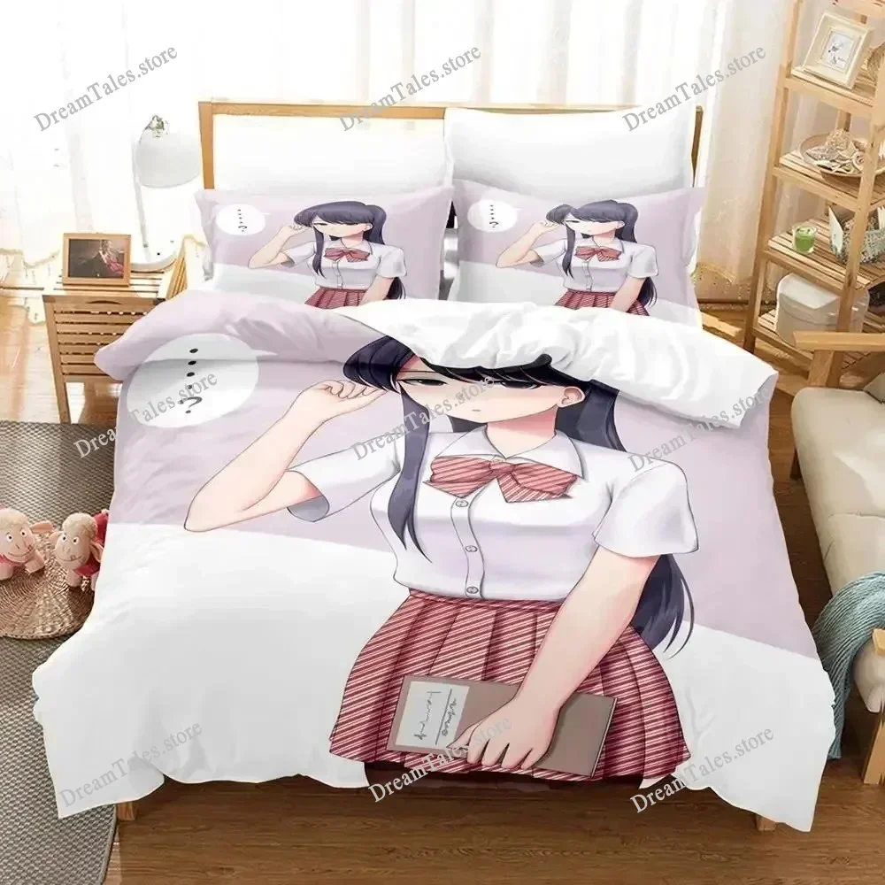 Komi Cant Communicate Bedding Set Cartoon Anime Set Adult Kid Bedroom Duvet Cover Sets 3D Print Kawaii Anime Home Textileextile3