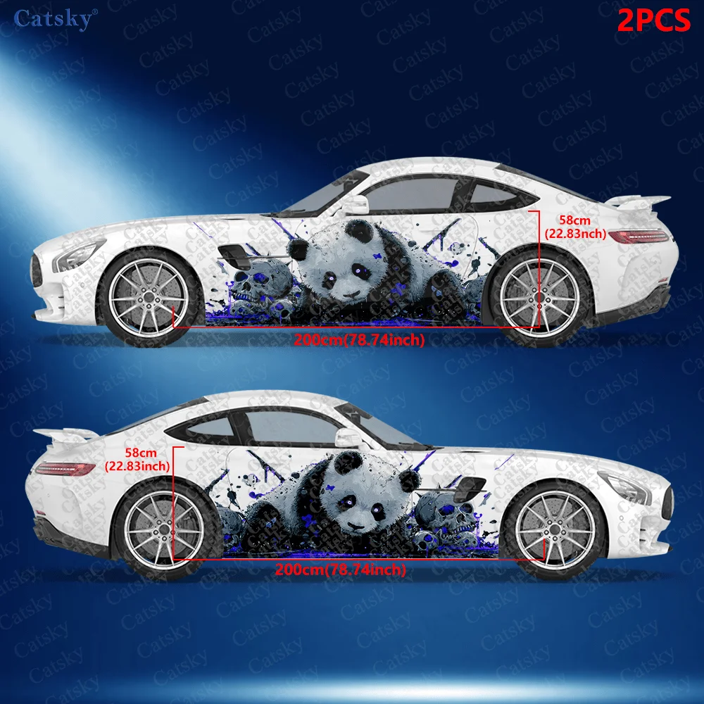 2pcs Dark Fierce Panda Car Side Decals | Self-Adhesive PVC Waterproof & Scratch-Resistant Stickers, Universal Car Accessory Gift