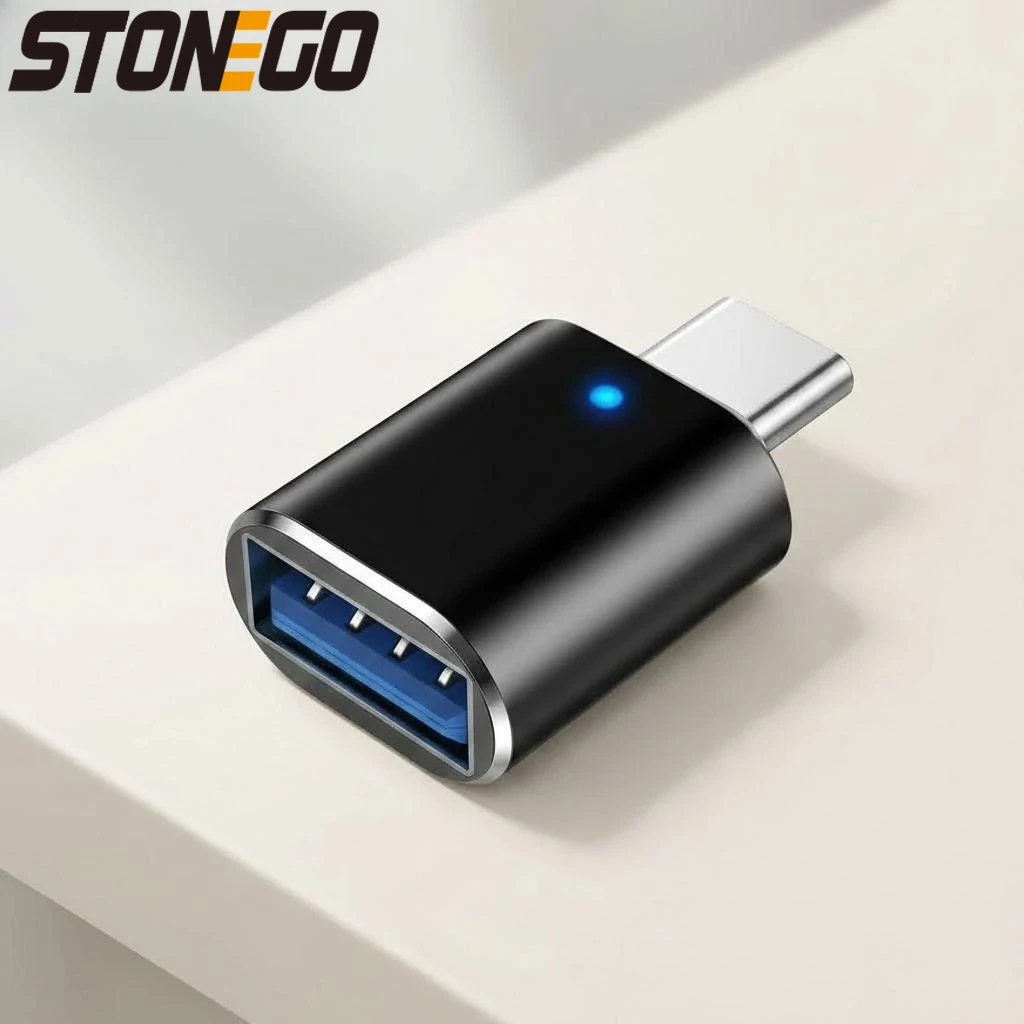 

Адаптер STONEGO USB C - USB OTG - преобразователь USB C (штекер) в USB A 3.0 (гнездо) со светодиодным индикатором