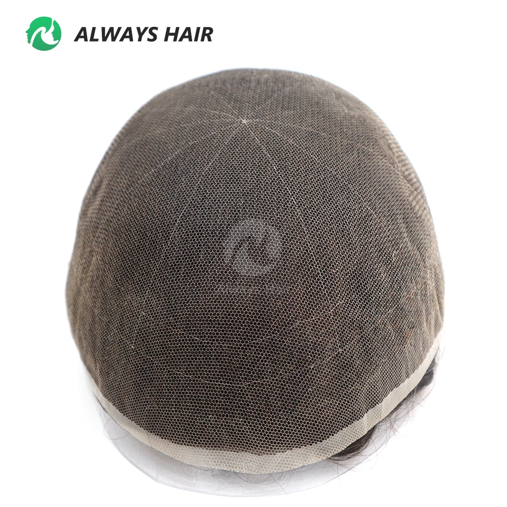 Alwayshair-جميع الدانتيل الفرنسي الرجال الشعر المستعار غير مرئية خط الشعر جيدا ابيض معقود شعر مستعار الذكور