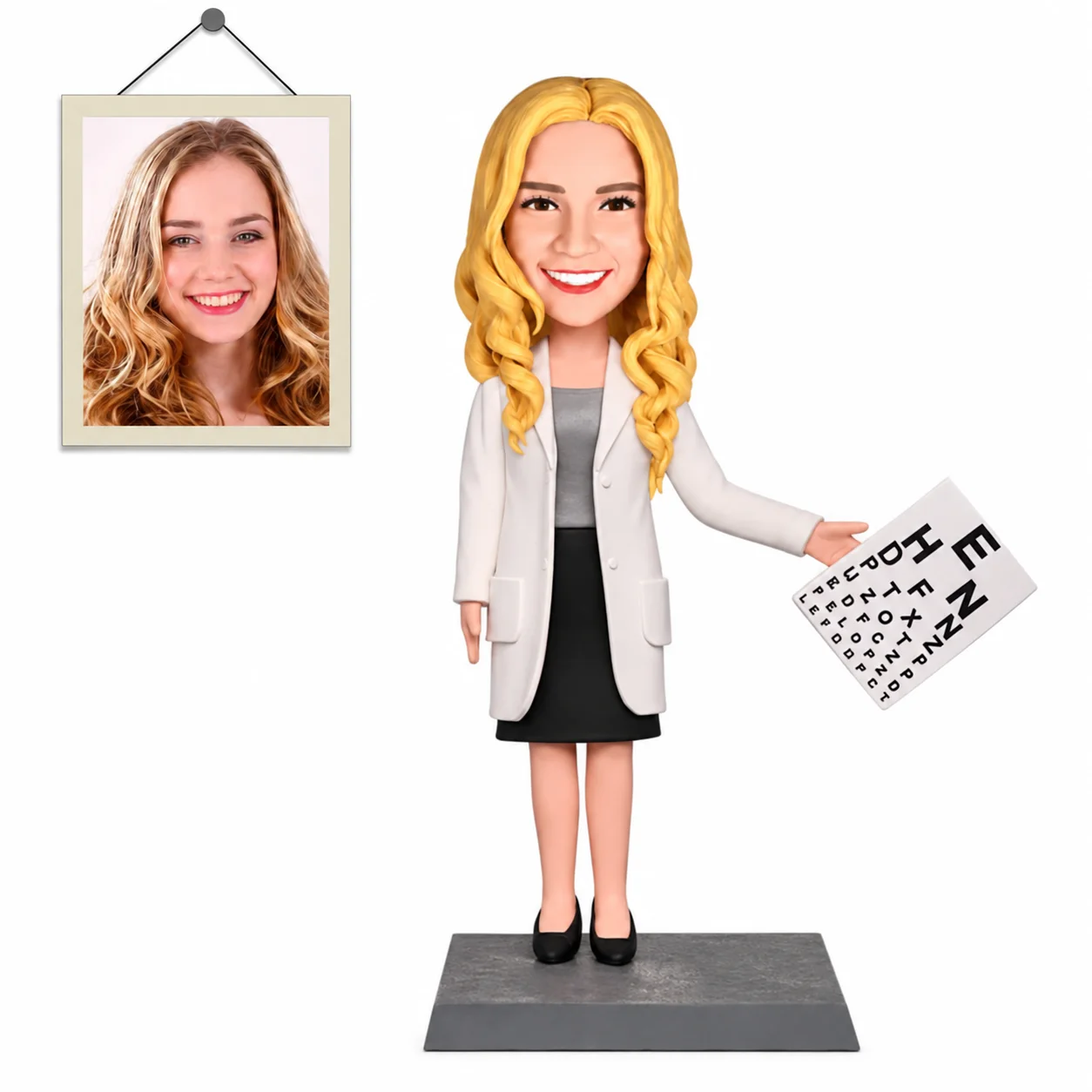 Custom Eye Doctor Bobblehead with Eye Chart Personalized Optometrist Figurine from Photo Medical Gift