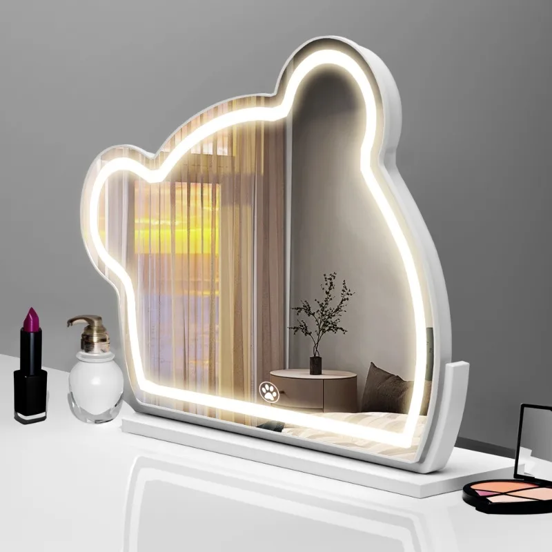 LED Vanity Makeup Mirror Cute With Light Strip Touch Sensor Color Adjustable White Metal Removable Cosmetic