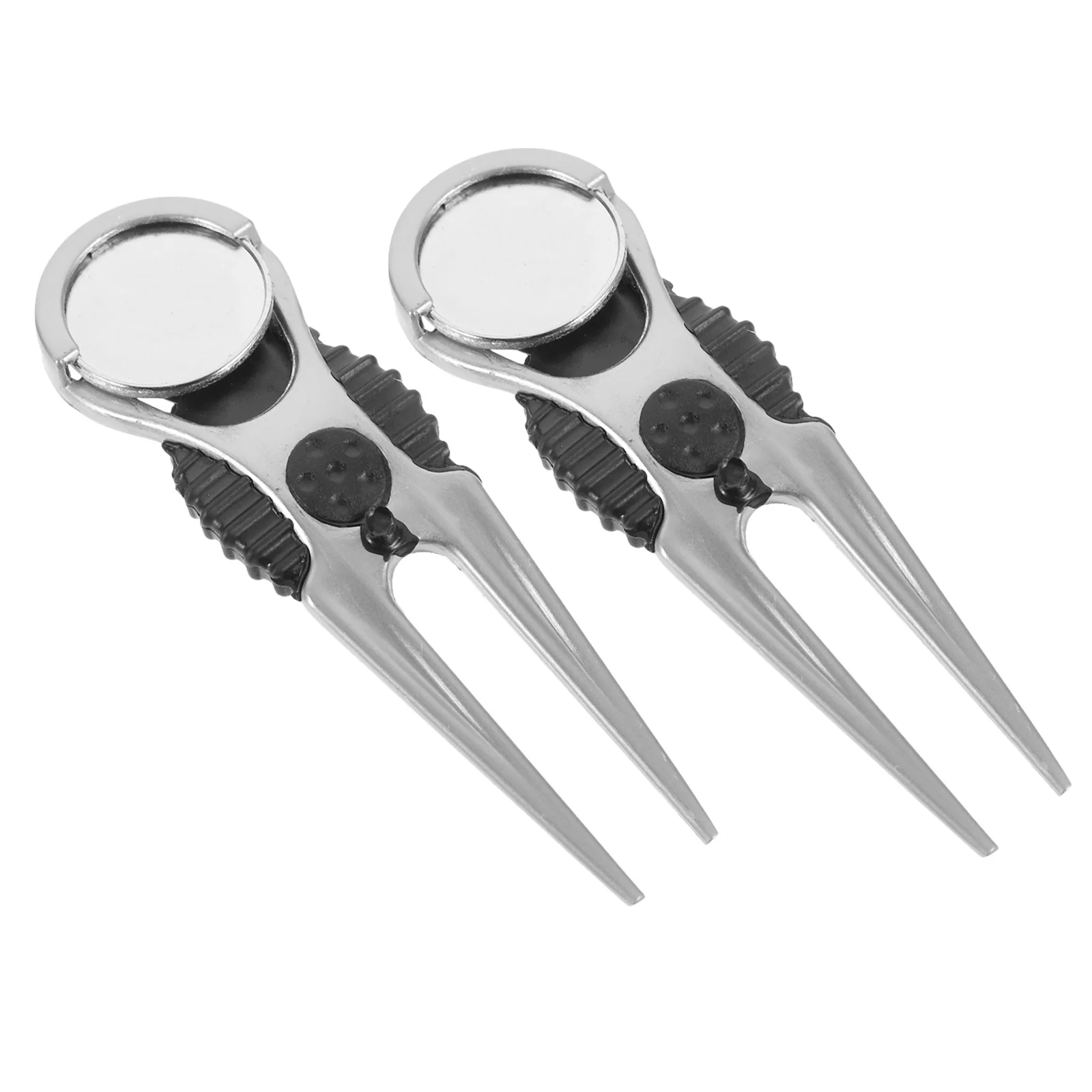 2개입 골프 디봇 툴 휴대용 그린 수리용 포크 볼 마커 야외 스포츠 코스 클럽 액세서리 경량