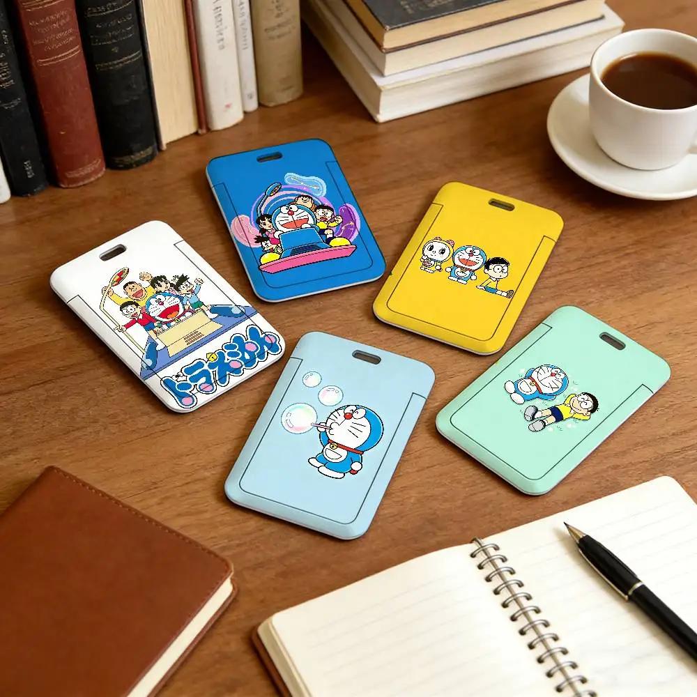Cartoon D-DOraEmoN Funny Lanyard Pull Back Clip Holder and Card Holder Rotating Back ID Card Family Gift