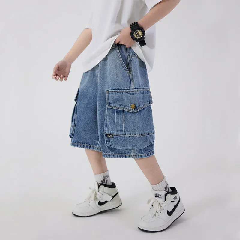 UNITIM Summer Junior Boys Shorts Cotton Letter Print Children Boys Denim Shorts Handsome 3-14Y Kids Boys Shorts Teens Boy Jeans