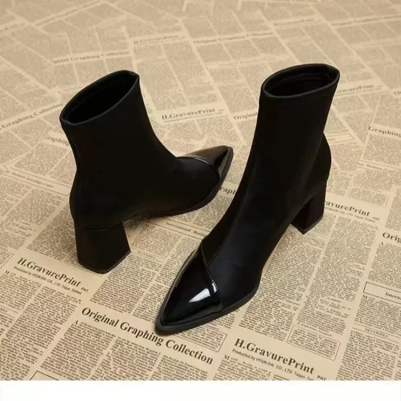 Shoes Female 2024 Fashion Ankle Women's Boots Hot Sale Pointed Toe Office and Career New Plus Size Solid Shoes for Women Zapatos