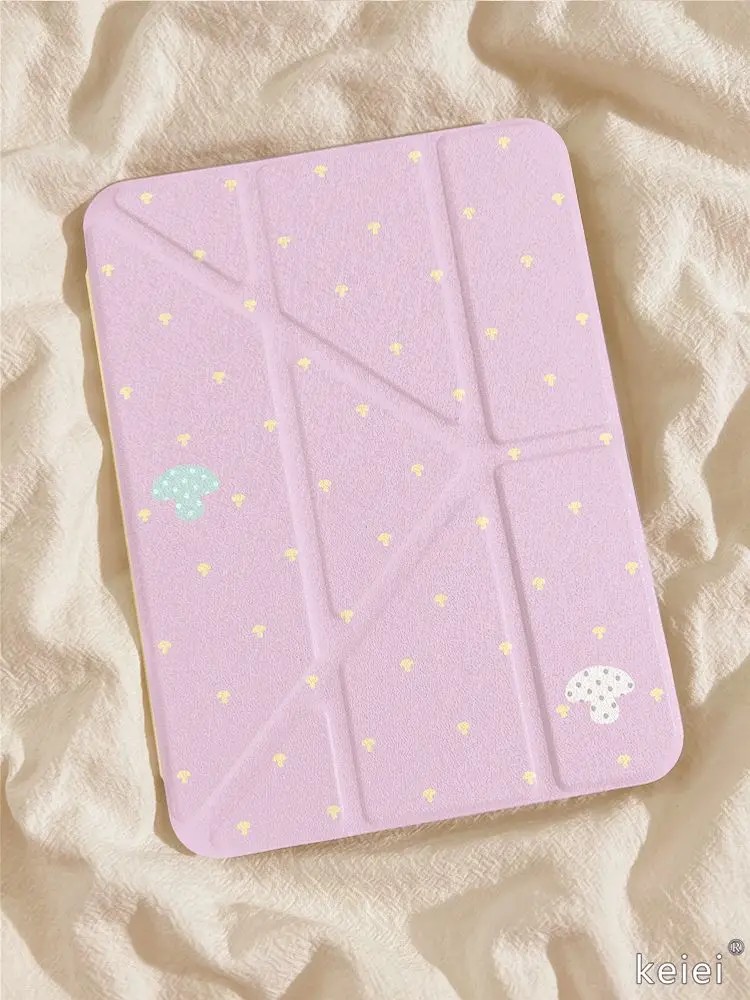 Simple Taro Purple Mushroom iPad Case For iPad Pro 11 13in 2025 iPad Pro 12.9in Air7 10th 11th M4/5 MINI 3y Fold Anti-fall Cover