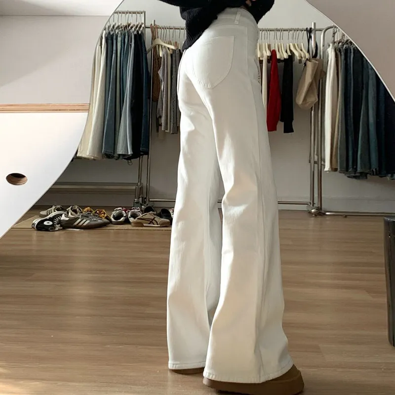 High Waist Wide Leg Jeans Women's Fashionable Bootcut Denim Pants American Style Slimming Floor-Length Versatile Ladies Jeans