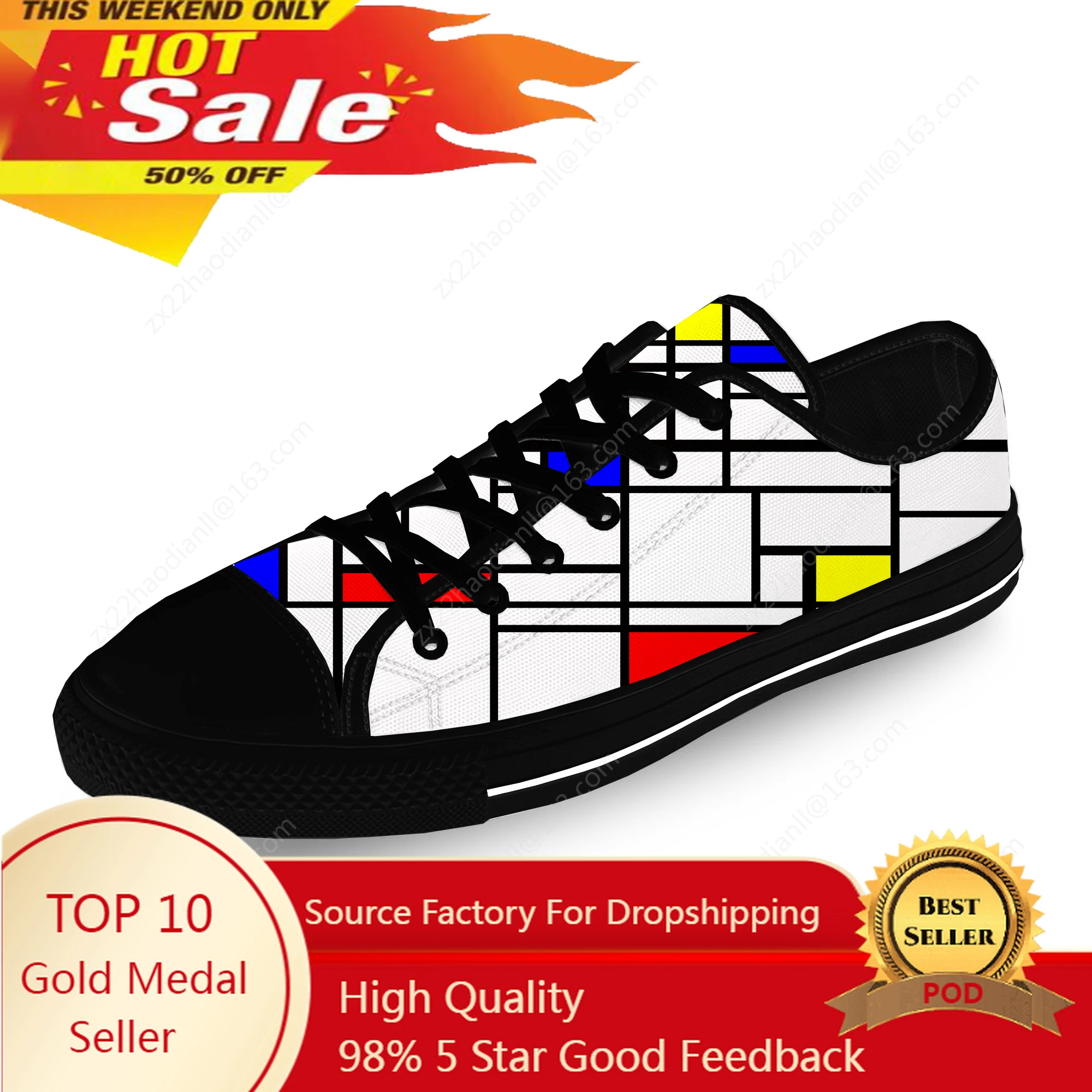 Mondrian Abstract Art Aesthetic Casual Cloth Fashion 3D Print Low Top Canvas Shoes Men Women Lightweight Breathable Sneakers