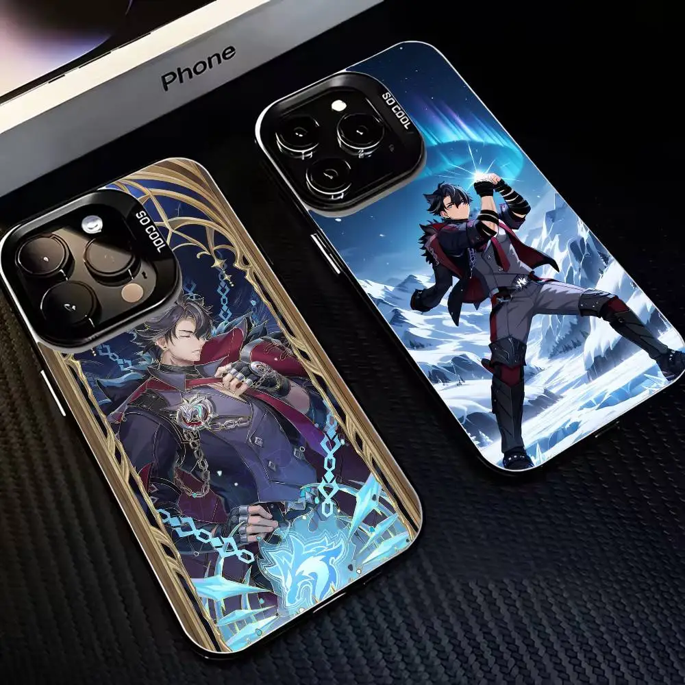 

G-Genshin Impact Wriothesley Phone Case For iPhone 16,15,14,13,12,11,Mini,Pro,MAX Black Matte Shockproof Cover