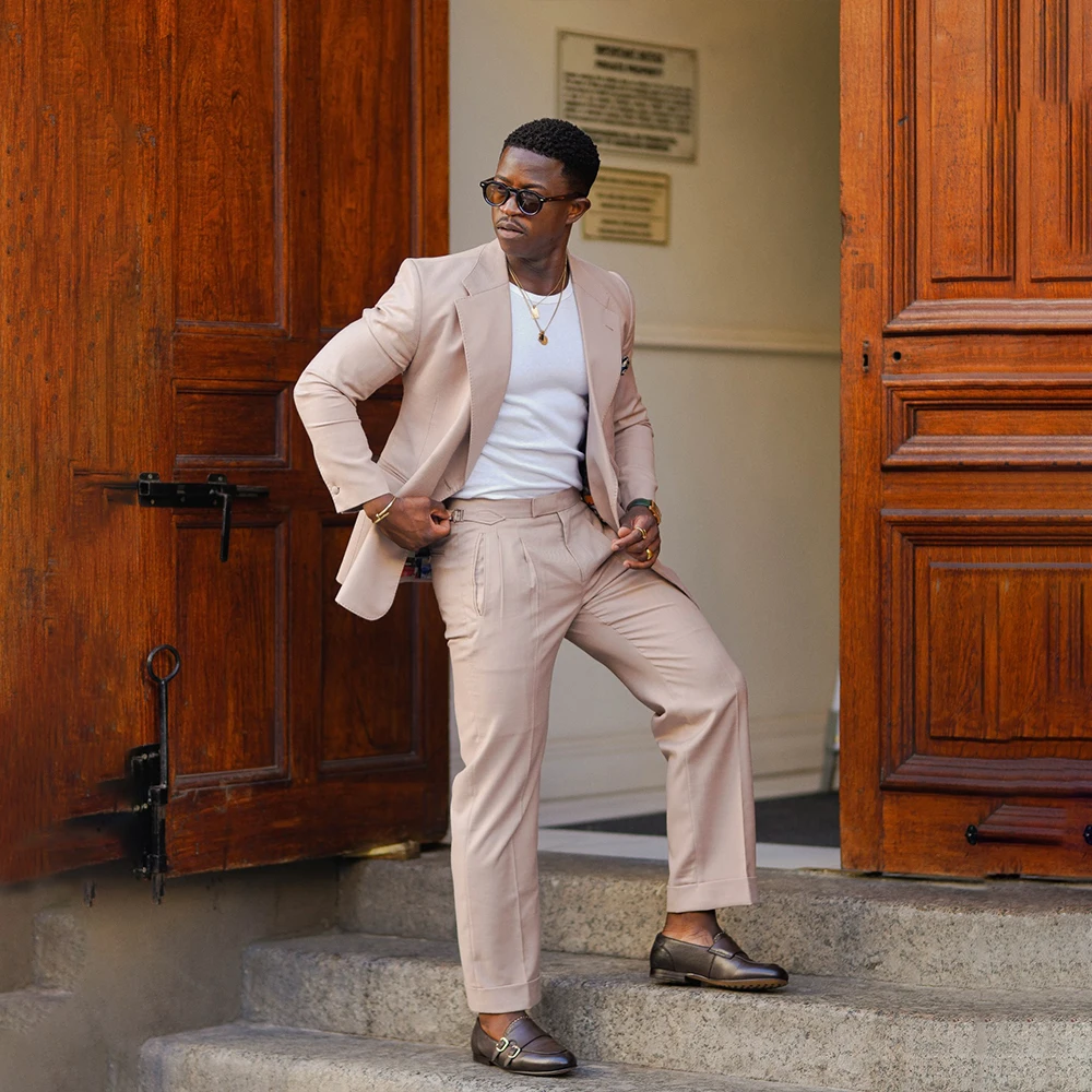 

Pink Men's Suits Notched Lapel Single Breasted 2 Pieces Wedding Suit Outfit Blazer Tuxedo Paris Knot Jacket+Pants Customized