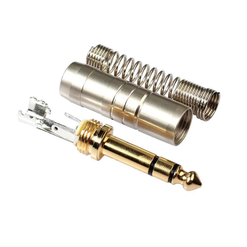 

2 Pcs Audio Welding Head Plug 6.35MM Stereo Thicken Connector with Spring Connetor
