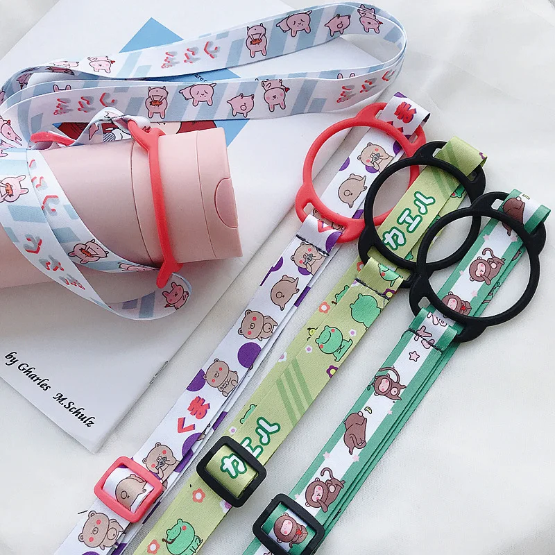 Portable Cute Water Bottle Lanyard Vacuum Keep Warm Glass Bottle  Cover Students Outside Straps