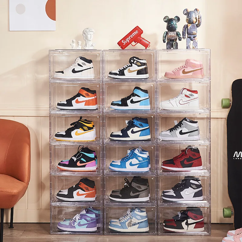 hard plastic AJ Sneakers Box plastic shoe box Stackable Cabinet Storage Box high-top Dustproof AJ shoes organizers Shoe Rack