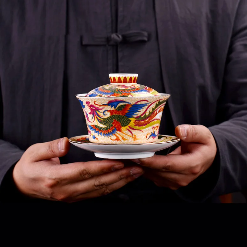Enamel Covered Bowl, Tea Cup, Dried Flower, Blue and White Porcelain, Ceramic Tea Set, Sancai Bowl, 240ml