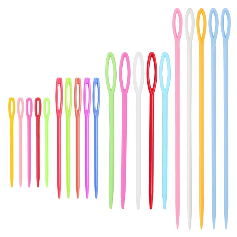 200Pcs Plastic Knitting Needles Mixed Color Crochet Hooks Wool Yarn Needle Children DIY Sweater Weaving Tools Accessory