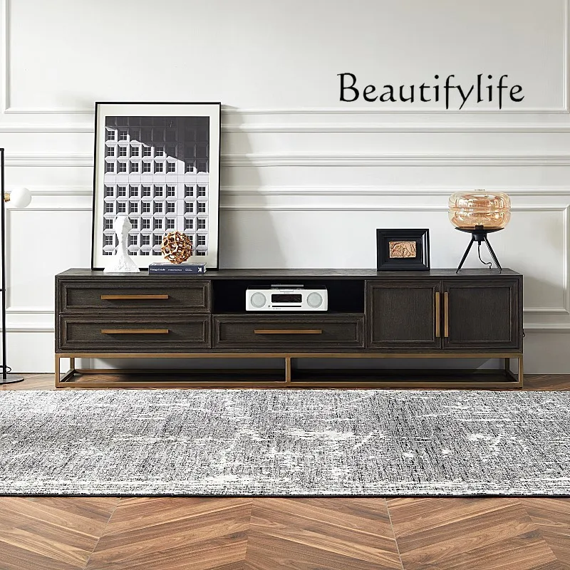 

Nordic Light Luxury Modern Living Room Oak TV Cabinet Retro Simple Small Apartment Drawer Audiovisual Cabinet