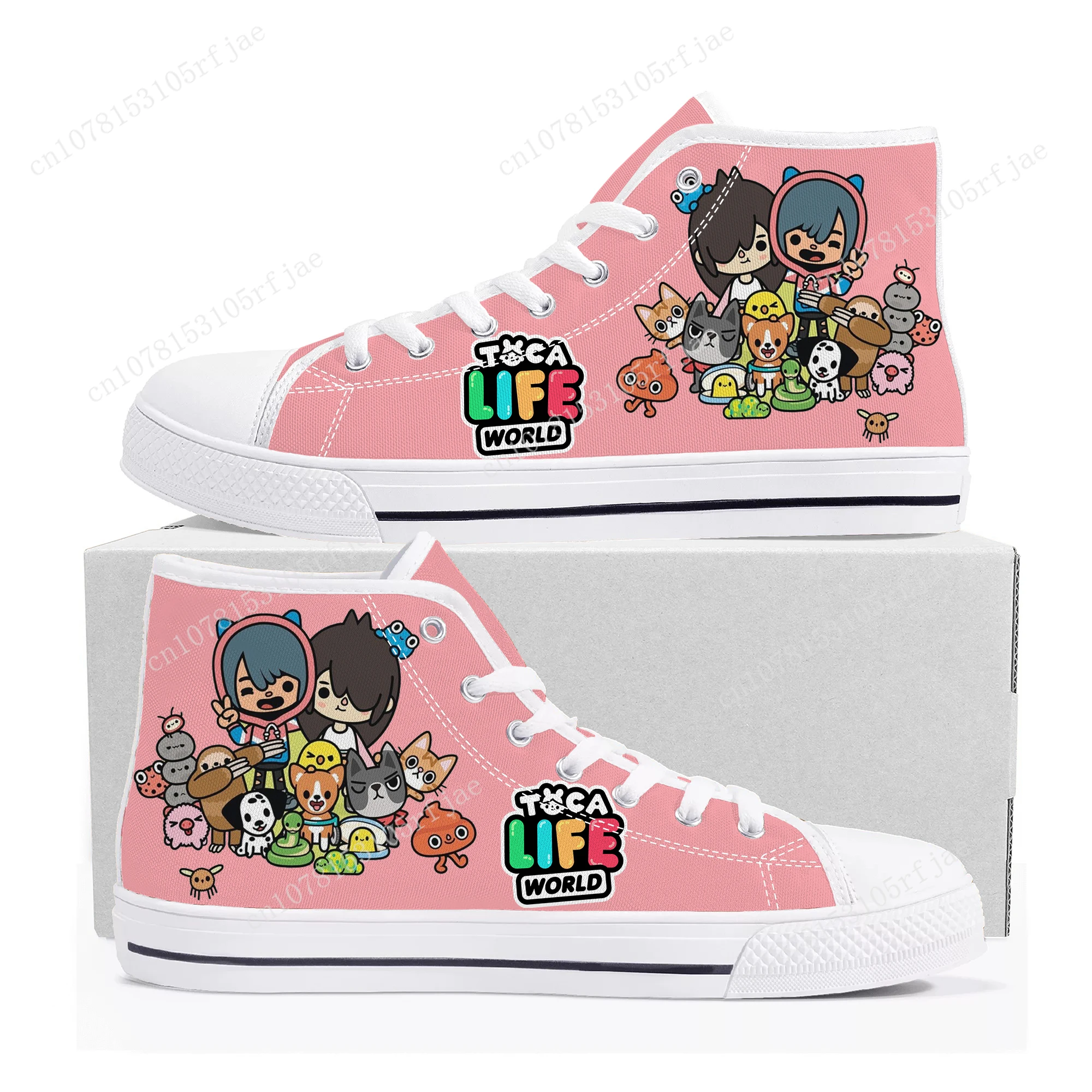 Toca Life World High Top Sneakers Cartoon Game Mens Womens Teenager scarpe di tela di moda di alta qualità Casual Sneaker su misura