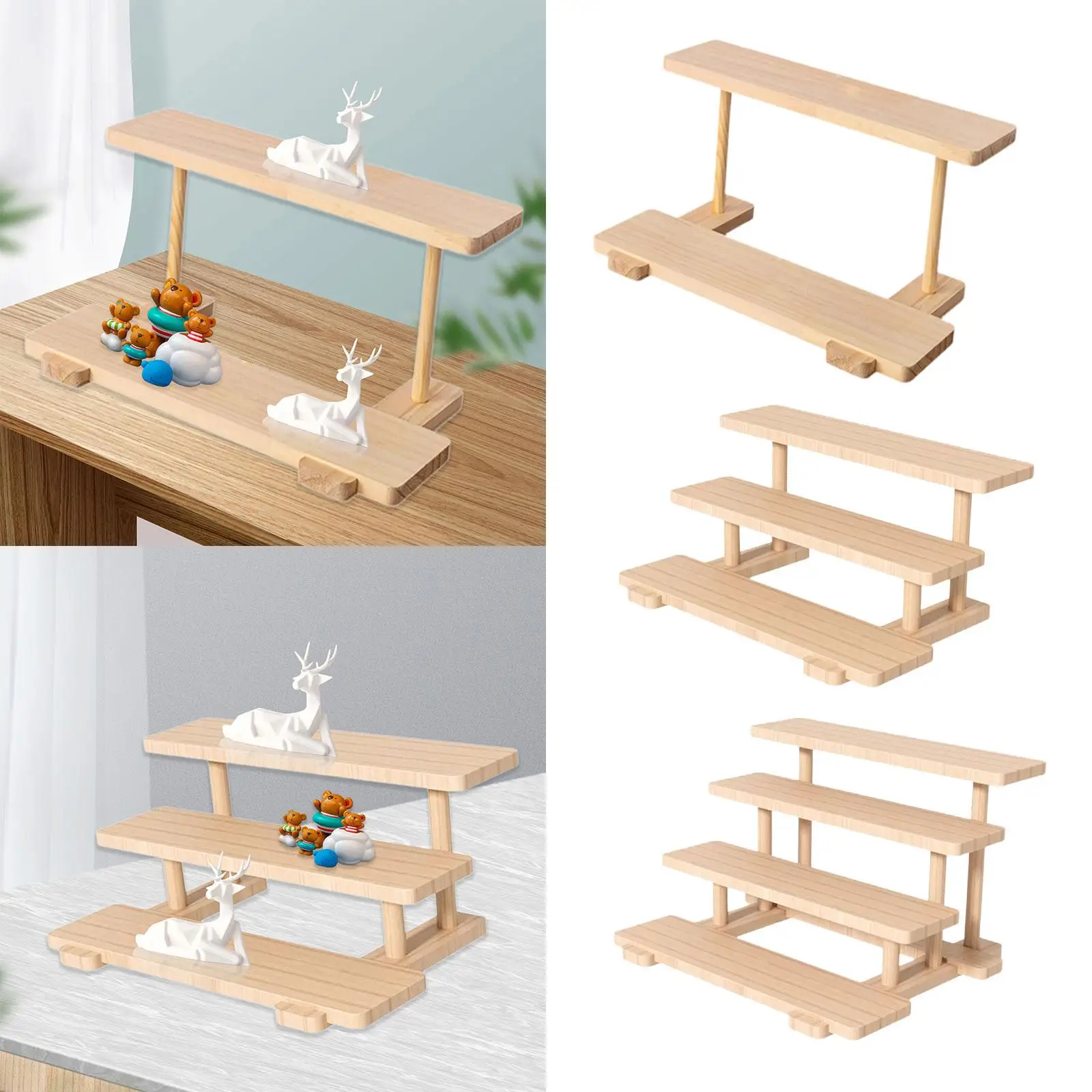 Wood Display Riser Stand Multi Tiers Modern Jewelry Rack Desktop Storage Rack for Crafts Ornaments Figurines Sculptures Bedroom