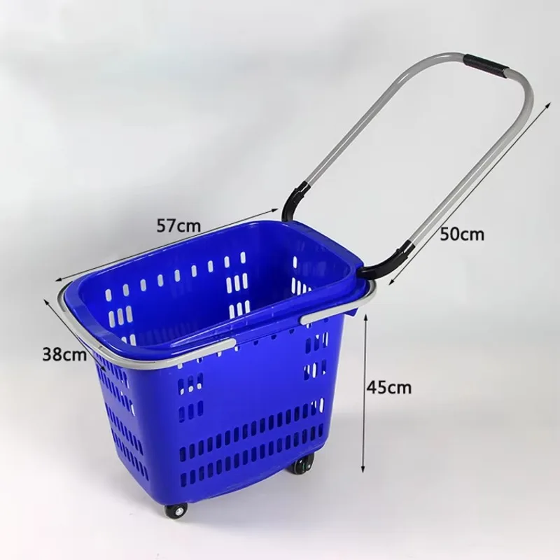 for4 wheel plastic 2 handle supermarket shopping basket with wheel