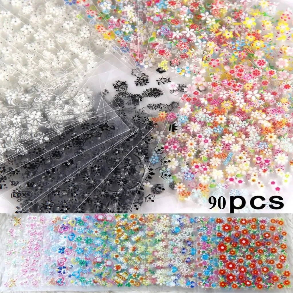 Nail Art Sticker Set 3D Bloem Nageldecoratie Willekeurig Patroon Zelfklevende Designer Decals Manicure Aupplies en Accessoires #