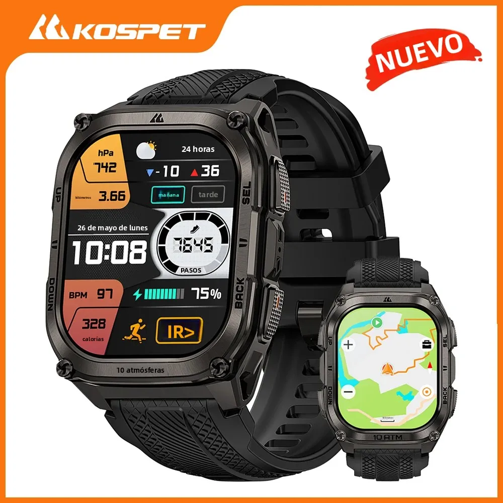 Reloj inteligente KOSPET Tank M4 para hombres, acero inoxidable, 6 asientos, GPS, mapas sin conexión, 45m, apnea, 24 horas al día, Monitor de salud para Android iOS