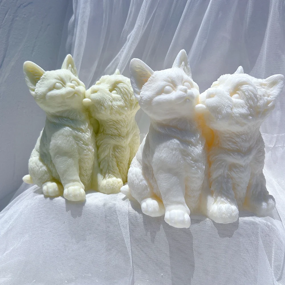 Dog Kiss Cat Candle Mold Animal Puppy Soy Wax Silicone Mould Cat Dog Lover Home Decor