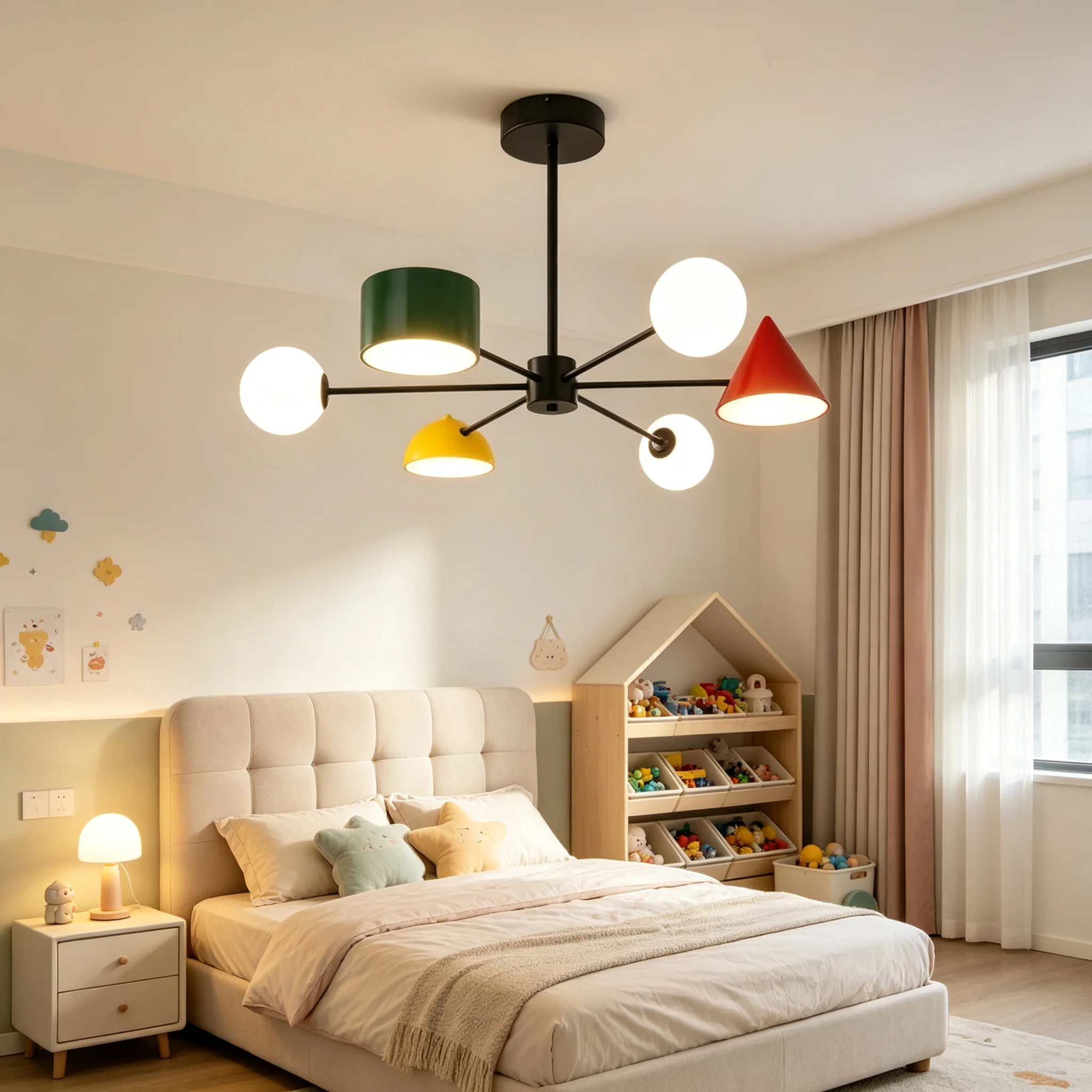Creative Geometric Combination Pendant Light Foyer Bedroom Led Lights Childrens Room Decor Cartoon Building Block Hanging Lamps