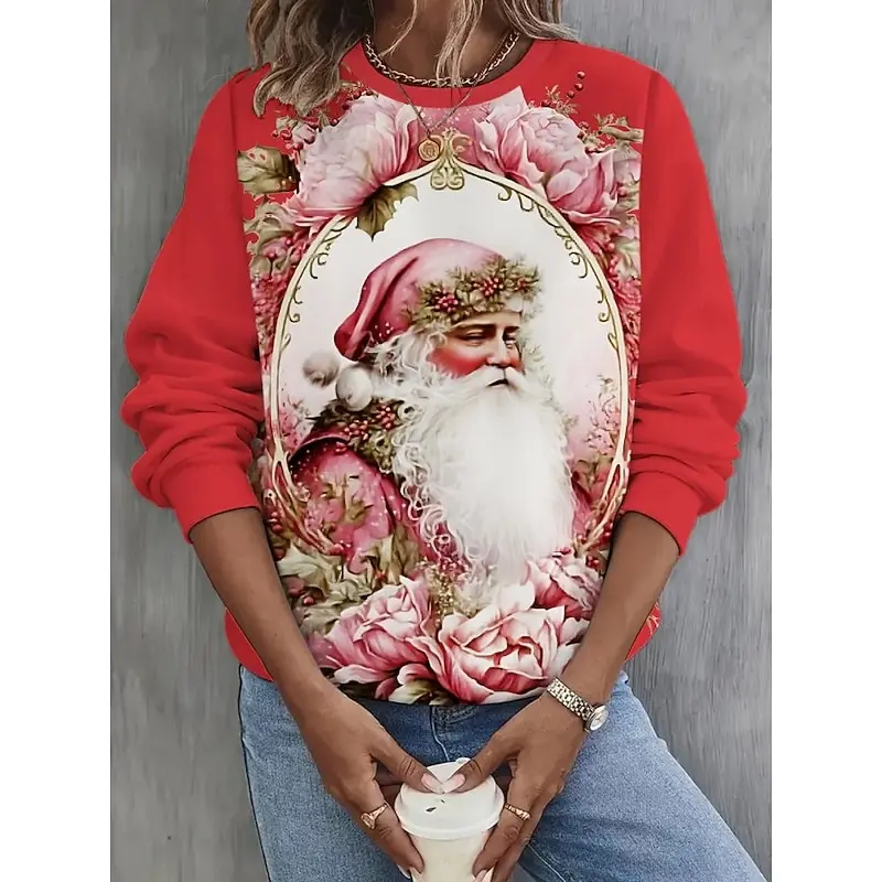 

Women's 3D Print Christmas O-Neck Hoodies Fashion Santa Clause Graphic Long Sleeve Pullover Autumn Winter Casual Comfortable Top