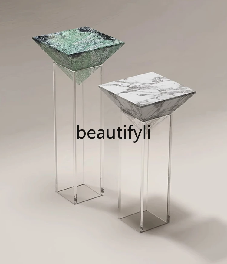 Light luxury suspended flower stand Floor-to-ceiling display stand Simple modern natural marble flower pot stand