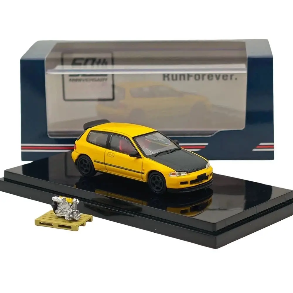 Hobby hj64 1/64 para (eg6) estilo jdm versão personalizada com modelo de exibição de motor amarelo hj642017ay coleção de carros fundidos