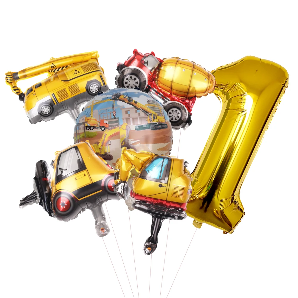 6pcs Carton Vehicle Balloon wi - Heavy Equipment Birthday Theme ulasan dan harga
