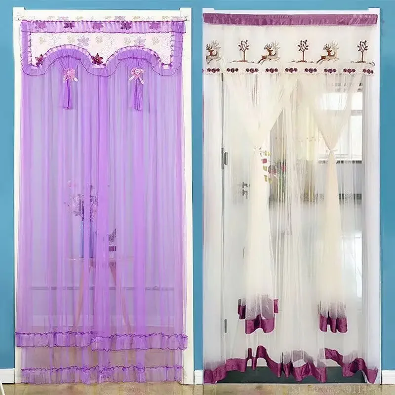 Home summer anti-mosquito curtain free punch lace partition curtain anti-fly and insect-proof kitchen bedroom decor door curtain