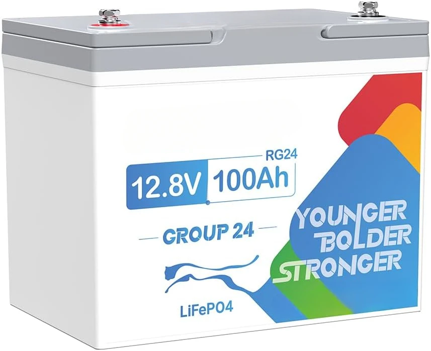 12V 100Ah RV LiFePO4 Battery, Lithium Battery Group 24 Mini Size with 100A BMS, Up to 15000 Cycles, 1280W, Ideal For RV