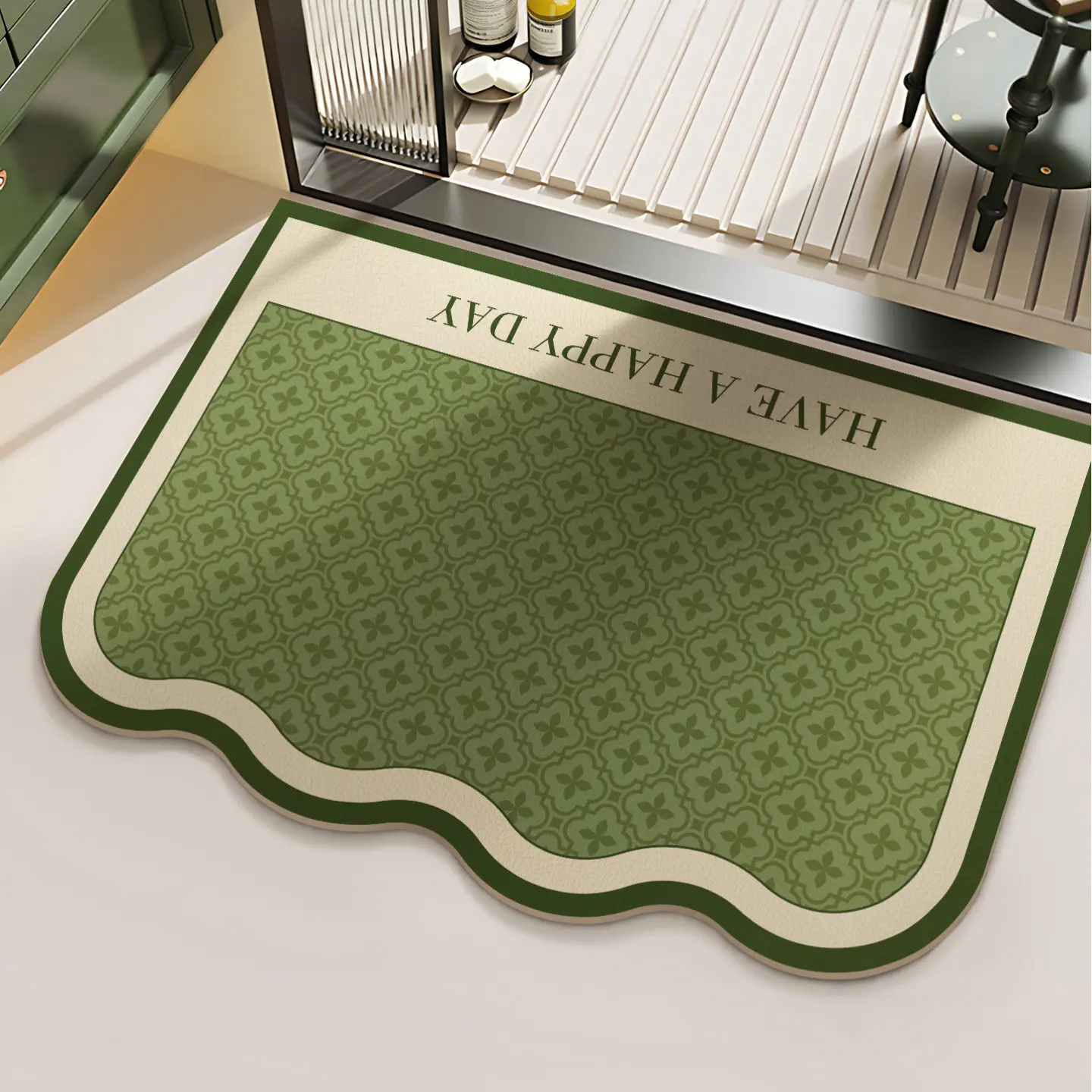 

Vintage Absorbent Bath Mat Non-Slip PVC Bathroom Rug Retro Floral Pattern Shower Carpet Soft Quick-Dry Entryway Doormat