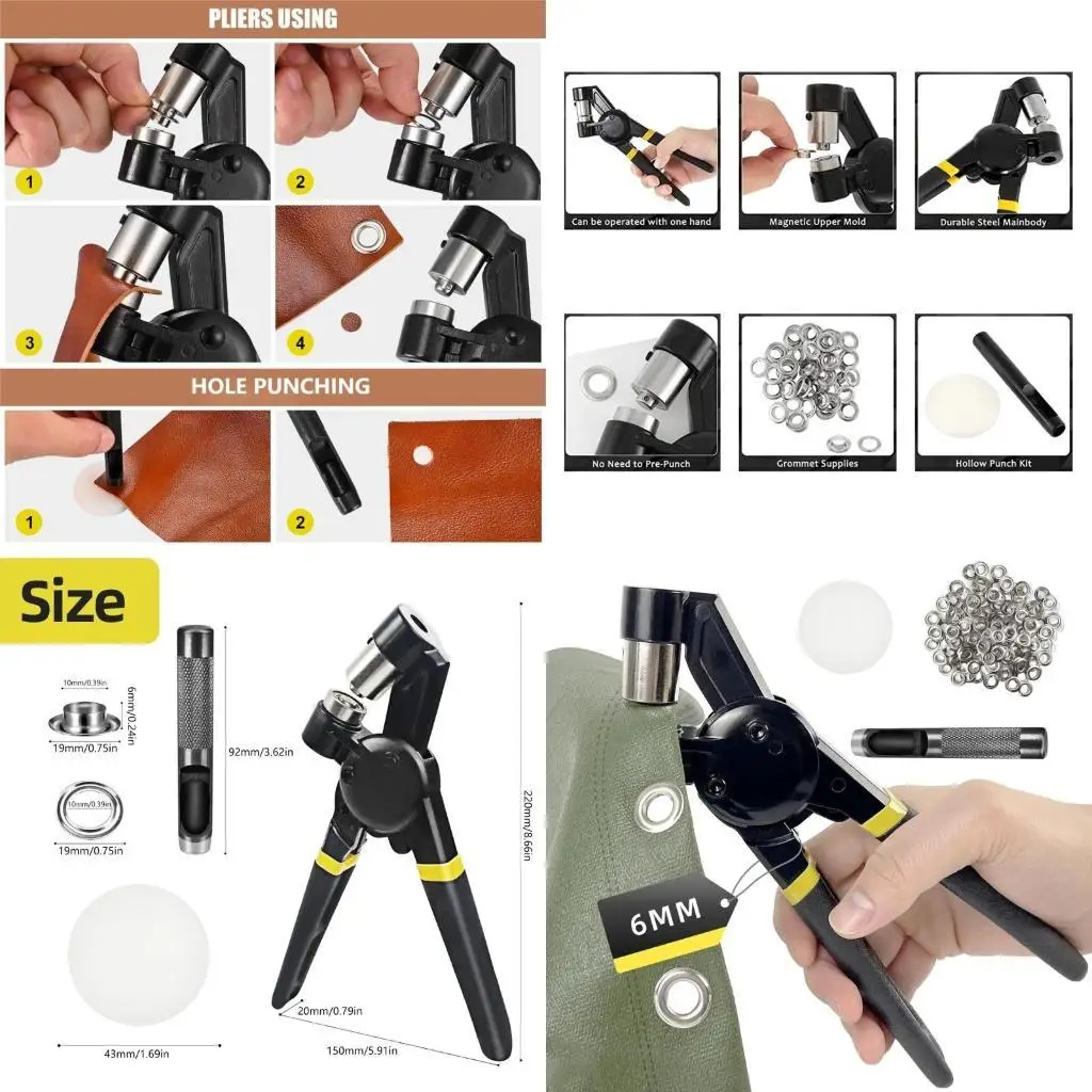 

Y1UD Grommet Eyelet Pliers Tool Fabric Leather Hole Eyelets and Grommets