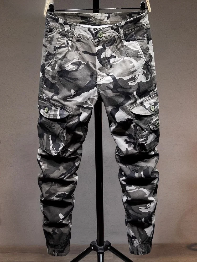 

Men's Camouflage Work Pants Autumn Winter Thickened Fleece Elastic Slim Fit Fashion Urban Style Cargo Pants Multiple Pockets