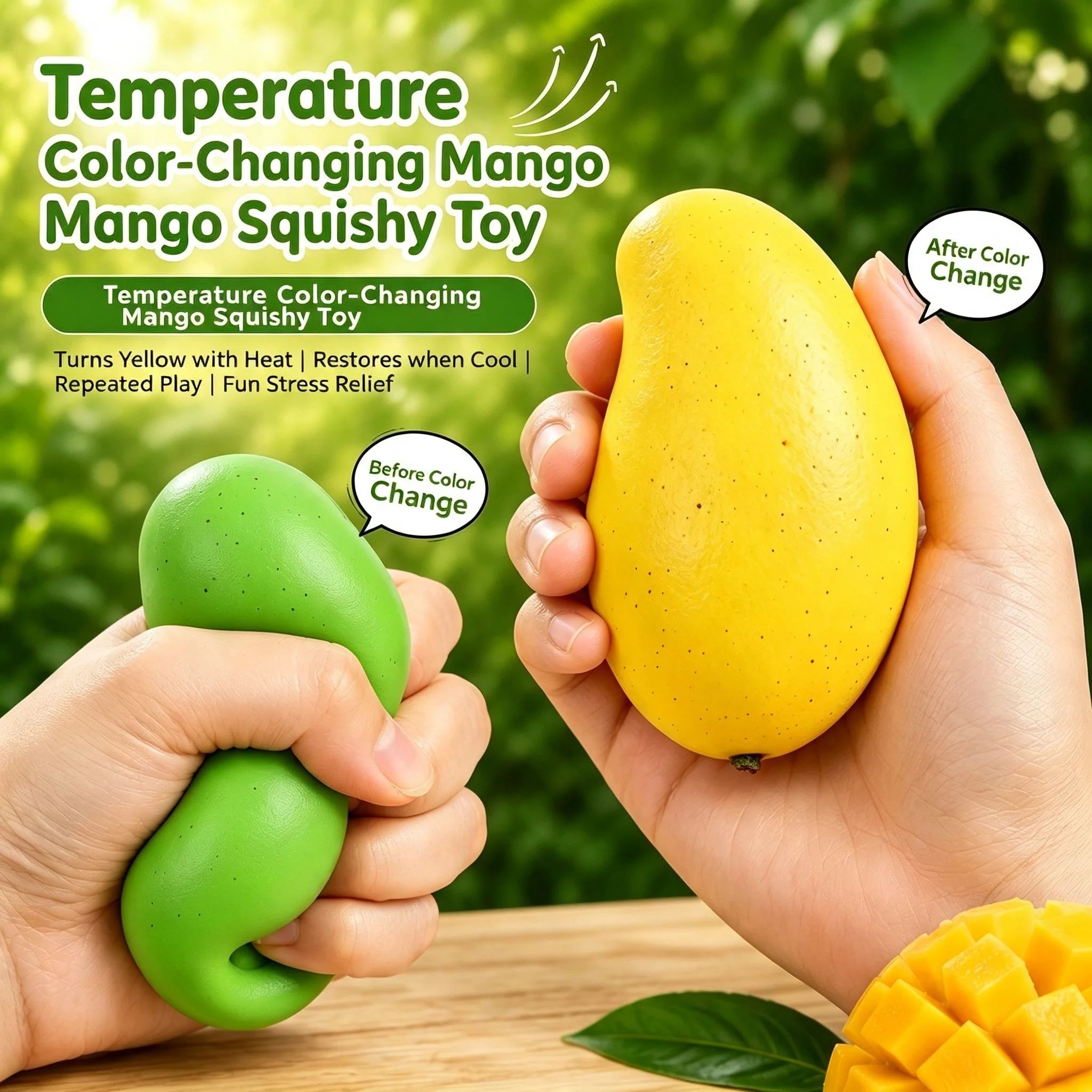 Color‑Changing Mango Squishy Handmade Soft Squeeze Fidget ASMR Sensory Stress Relief Toy for Adults Novelty Leisure Party Gifts