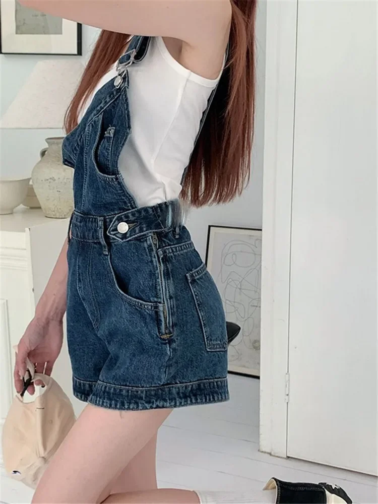 Denim Rompers Women Preppy Style Summer New Streetwear Baggy All-match Asymmetrical Design Chic Popular jumpsuit Korean Clothes