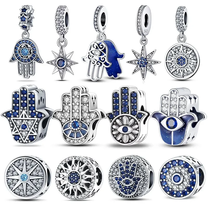 Charms Plata Silver Colors Star Lucky Blue Devil Eyes Pendant Fit Original Bracelet DIY Fine Jewelry Gift for Women